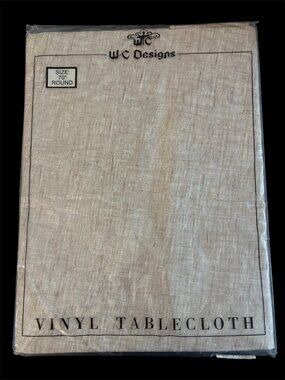 VTG W.C. Designs Stain Resistant 70" Round Vinyl Faux Linen Tablecloth NOS